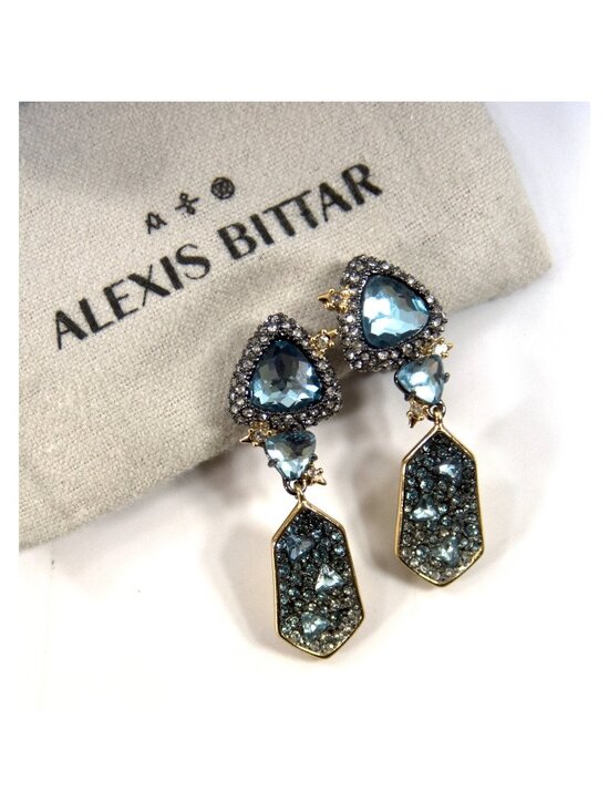 Alexis Bittar Jewelry - Alexis Bittar Blue Crystal Rhodium Plated Shield Drop CLIP ON Earrings NWT RARE!
